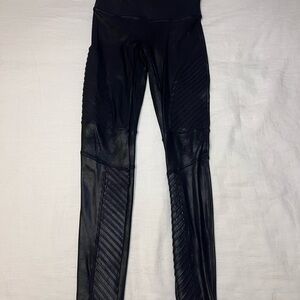 SPANX Women Faux Leather Moto Leggings Black High waisted Shaping Athletic M EUC